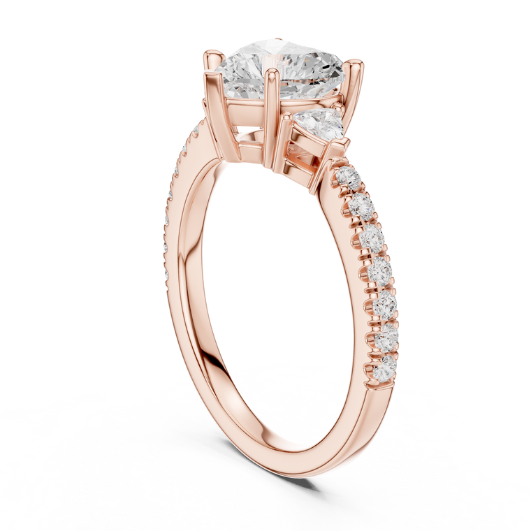 Heart Cut Lab Diamond Wedding Ring with Trillion Side Stones - view 2