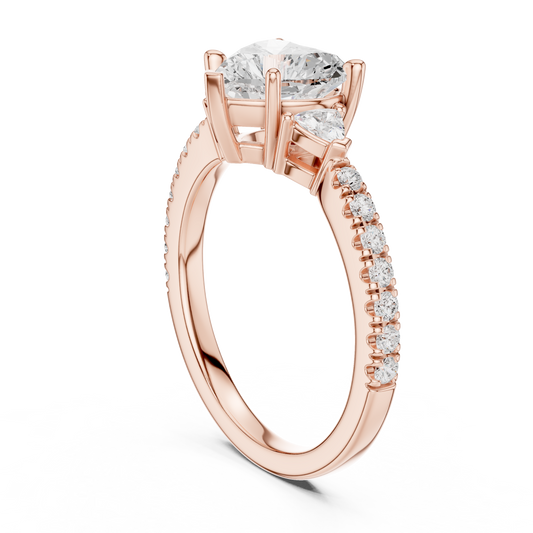 Heart Cut Lab Diamond Wedding Ring with Trillion Side Stones - view 2