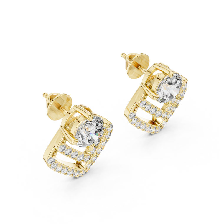 Chevron Round Stud Earrings Statement Design - view 2