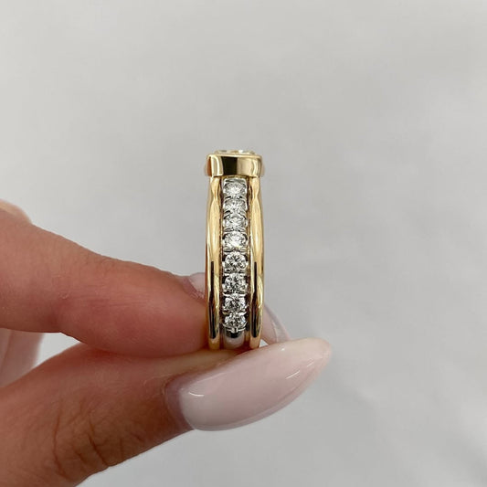 Cushion Cut Moissanite Ring with Round Side Stone Band - view 4