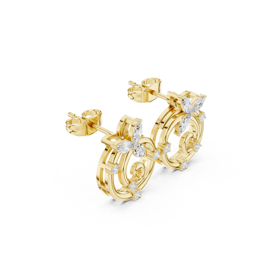 Marquise Cut Lab Diamond Spiral Earrings with Round Leaf Accents - view 2