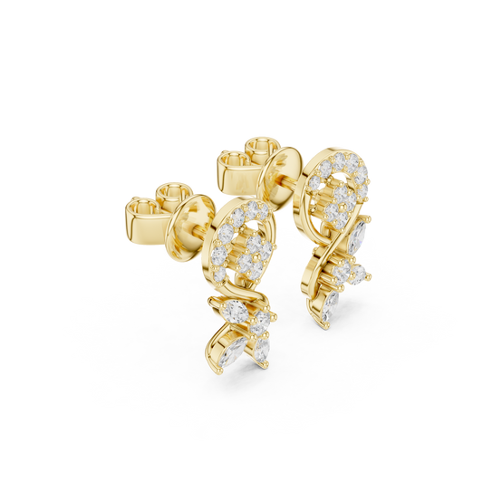 Floral Vine Marquise & Round Stone Drop Stud Earrings - view 4