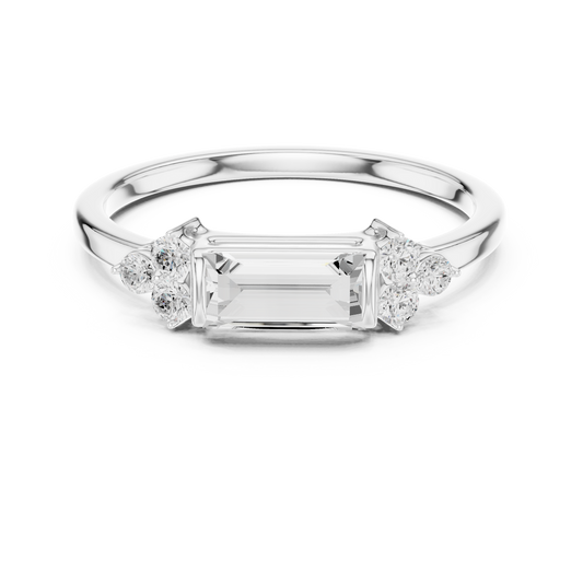Baguette Cut Moissanite Ring With Round Sidestone - view 3