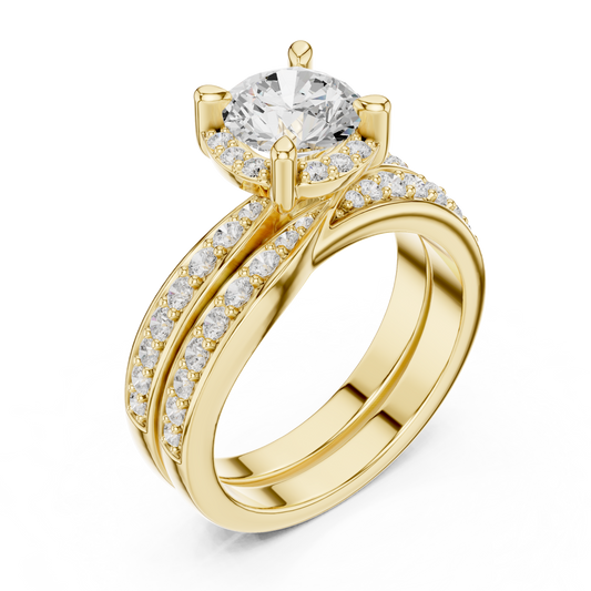 High Shine Round Cut Lab Diamond Ring Set Pave Wedding Band - view 4