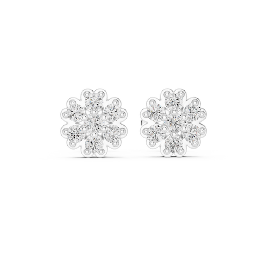 Floral Cluster Stud Earrings Featuring Round Brilliant Stones - view 3