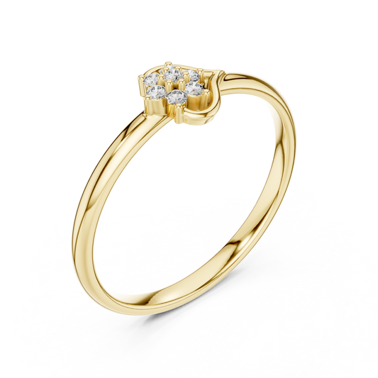 Round Floral Cluster Ring with Swirl Band - view 2