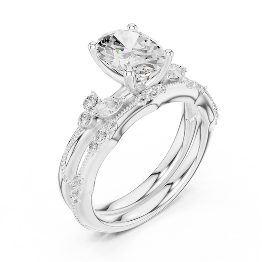 Oval Cut Lab Diamond Bridal Ring Set - view 4