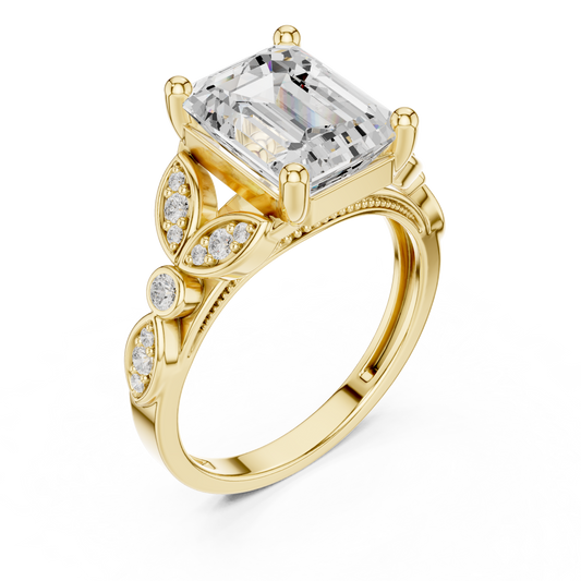 Emerald Cut Lab Diamond Vintage Halo Engagement Ring With Sculpted Band - view 4