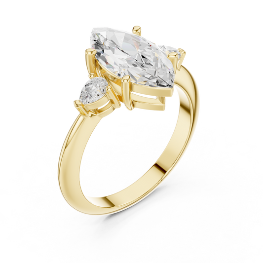 Marquise Lab Diamond Three Stone Engagement Ring - view 3
