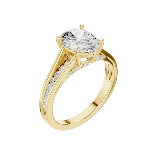 Oval Cut Lab Diamond Split Shank Ring with Pave Accents - view 4