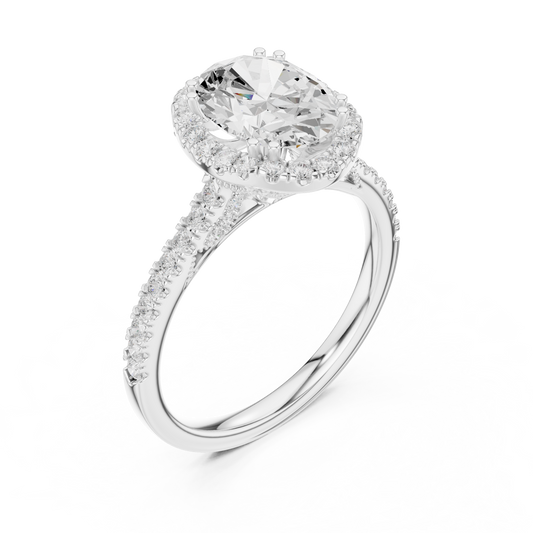 Oval Halo Moissanite with Pave Cathedral Band Ring - view 4