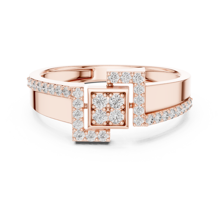 Cluster Round Cut Lab Diamond Statement Engagement Ring Wide Band - view 2