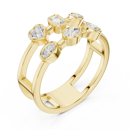 Mixed Shape Bezel Set Moissanite Open Double Row Minimal Ring - view 2