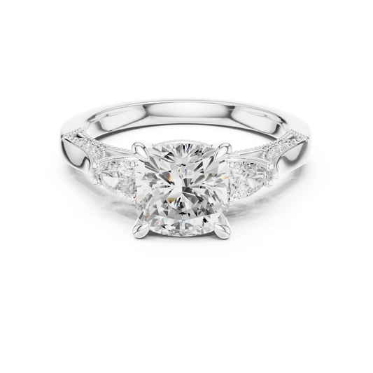 Cushion Cut Three Stone Moissanite Wedding Bridal Ring - view 3