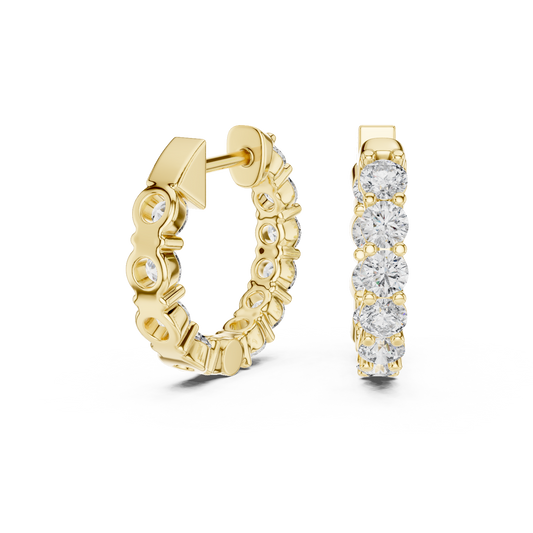 Inside Out Round Shared Prong Huggie Hoop Earrings - view 4