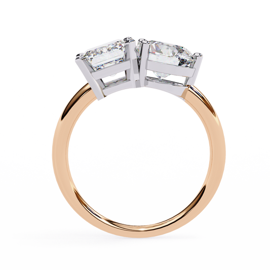 Emerald and Round Lab Diamond Toi et Moi Promise Ring - view 4