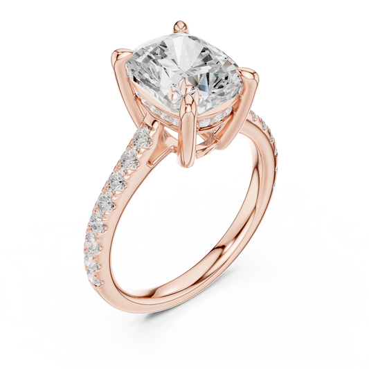Cushion Cut Lab Diamond Hidden Halo Pave Engagement Rings - view 3