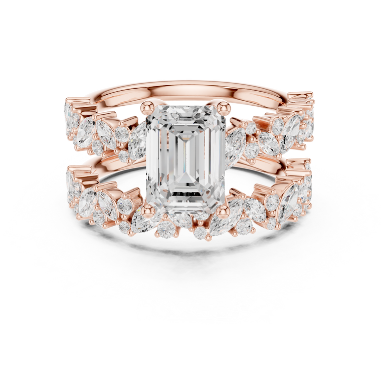 Emerald Cut Women's Marquise Cluster Bridal Ring Set - view 2