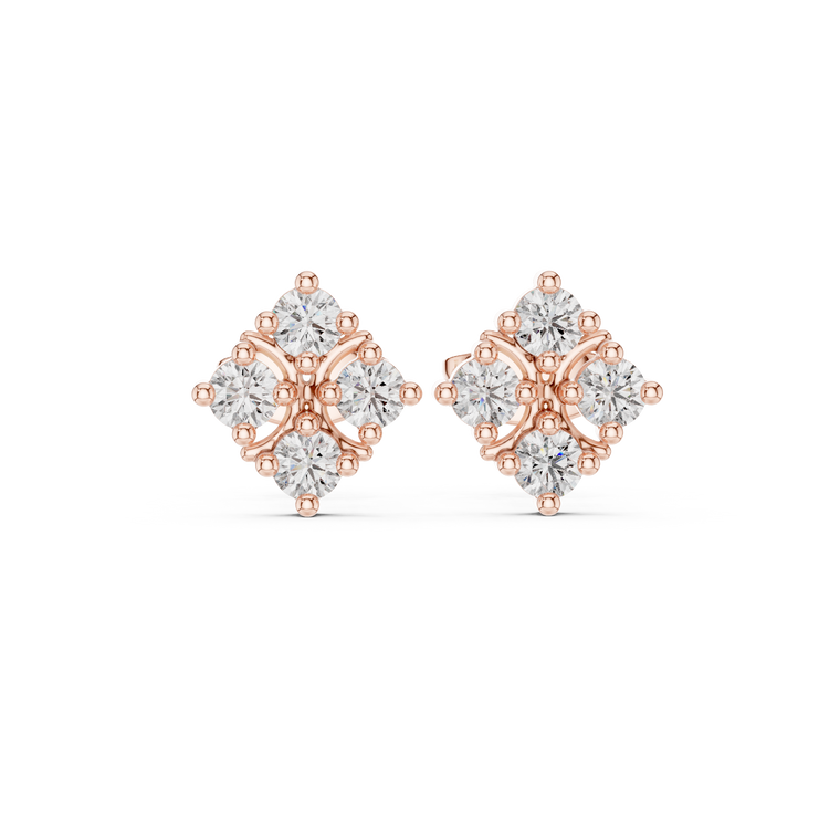Floral Bloom Stud Earrings with Round Brilliant Stones - view 2