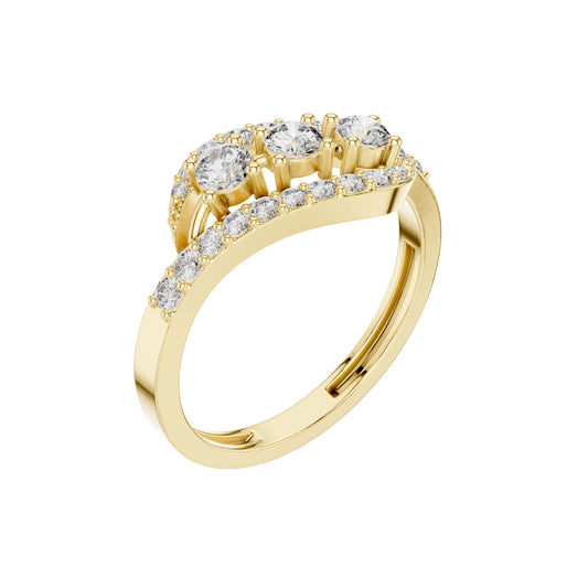 Interwoven Three Stone Round Moissanite Pave Wedding Band - view 4