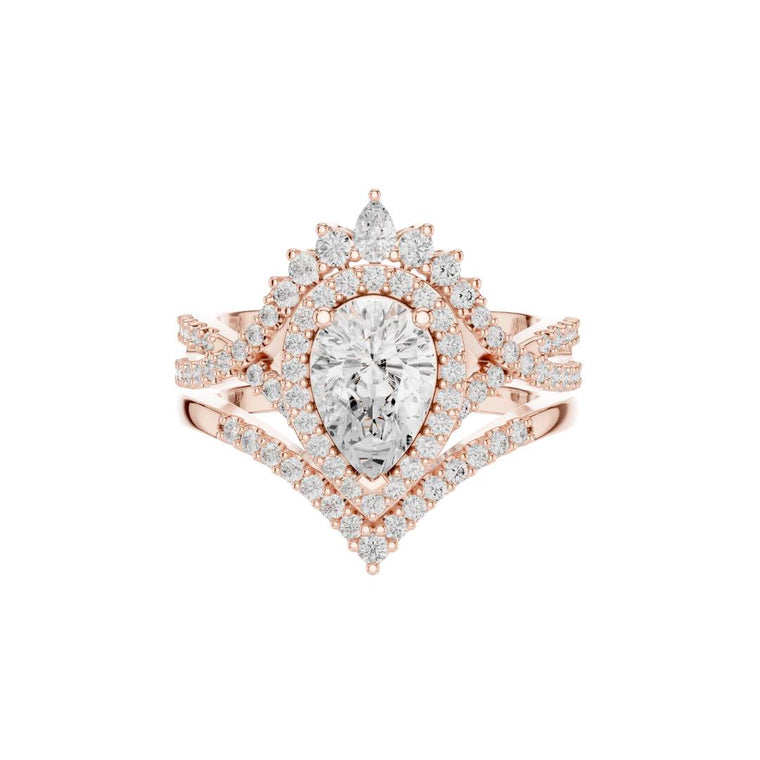 Pear Cut Double Halo Moissanite Anniversary Ring - view 2