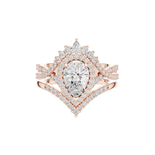 Pear Cut Double Halo Moissanite Anniversary Ring - view 2