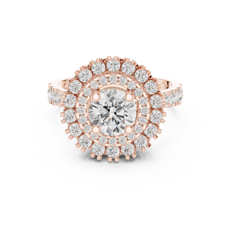Round Lab Diamond Double Halo Starburst Engagement Ring - view 2