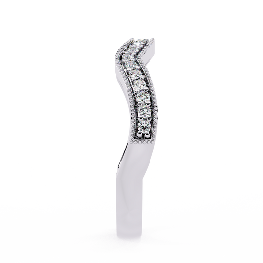 Curved Round Cut Lab Diamond With Pave Milgrain Band - view 4