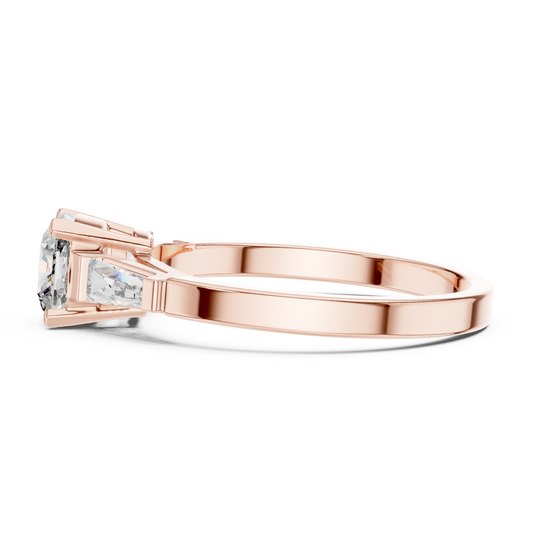 Cushion Cut Lab Diamond Three Stone Ring with Baguette Sides - view 2