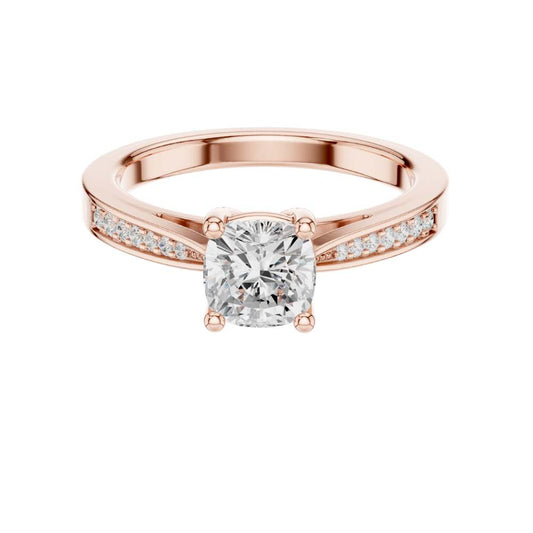 Cushion Cut Lab Diamond Solitaire Pave Setting Engagement Ring - view 2