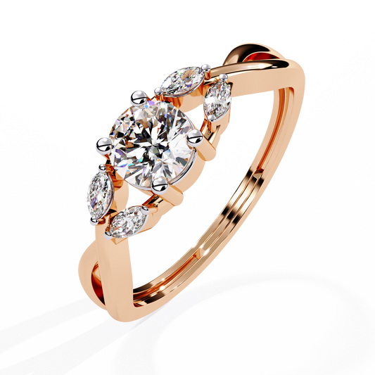 Twisted Band Round Lab Diamond Wedding Ring With Marquise Sidestone - view 3