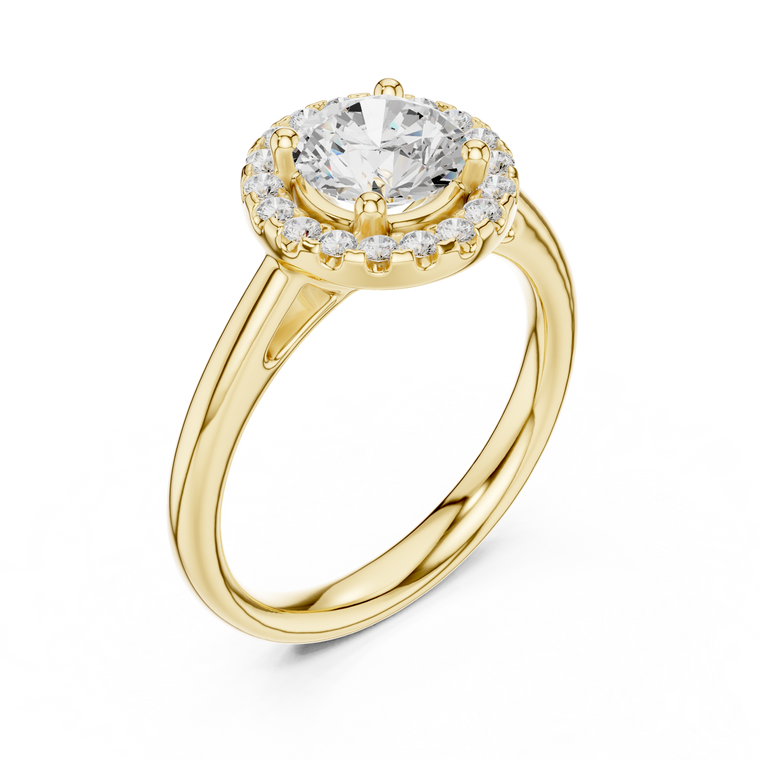 Round Brilliant Halo Moissanite Ring with Plain Polished Band - view 2