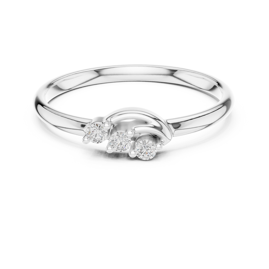 Round Cut Moissanite Three Stone Wave Ring - view 3