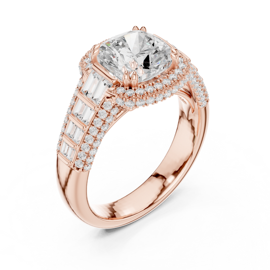 Split Shank Round Halo Cushion Cut Lab Diamond Wedding Ring - view 3