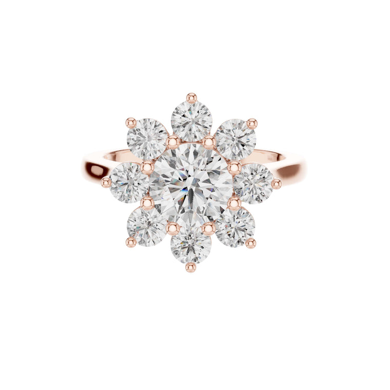 Round Lab Diamond Prong Set Floral Cluster Delicate Ring - view 2
