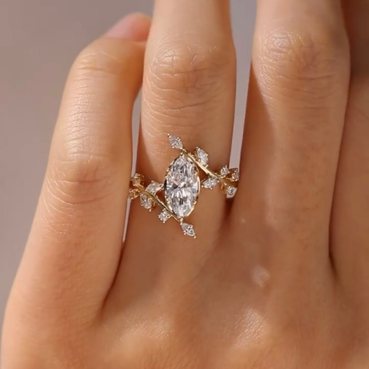 Marquise Lab Diamond Bypass Ring with Branch Inspired Accent - view 3