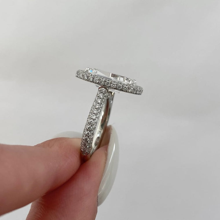 Cushion Halo Lab Diamond Ring with Pave Band - view 2