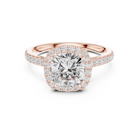 Cushion Cut Halo With Moissanite Ring with Pave Band - view 2