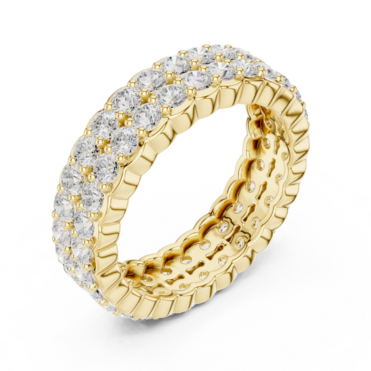 Double Row Round Cut Moissanite Eternity Band With Wedding Ring - view 4