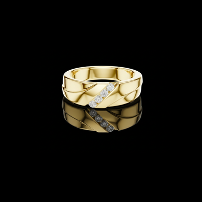 Round Cut Lab Grown Diamond Men's Diagonal 4 Stone Channel Gold Band
