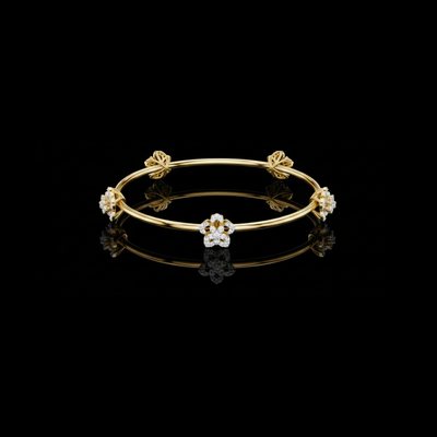 Floral Round Lab Diamond Open Cuff Bangle Bracelet for Women