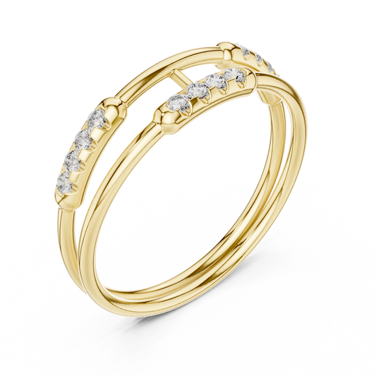 Round Cut Moissanite Double Band Open Bar Ring - view 2