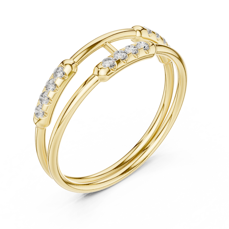 Round Cut Moissanite Double Band Open Bar Ring - view 2