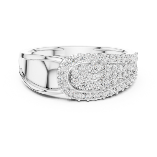 Round Cut Moissanite Men's Oval Shield Pave Accent Wedding Ring - view 3
