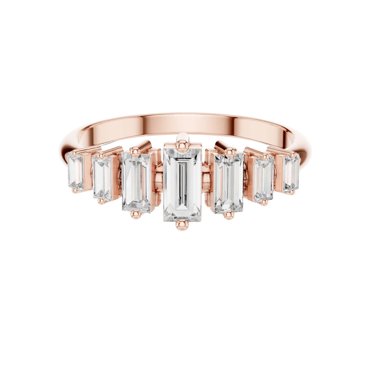Baguette Cut Lab Diamond Bar Band Ring in Yellow Gold - view 2