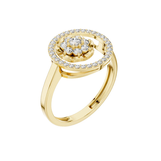 Round Floral Cluster with Pave Circle Halo Moissanite Ring - view 4
