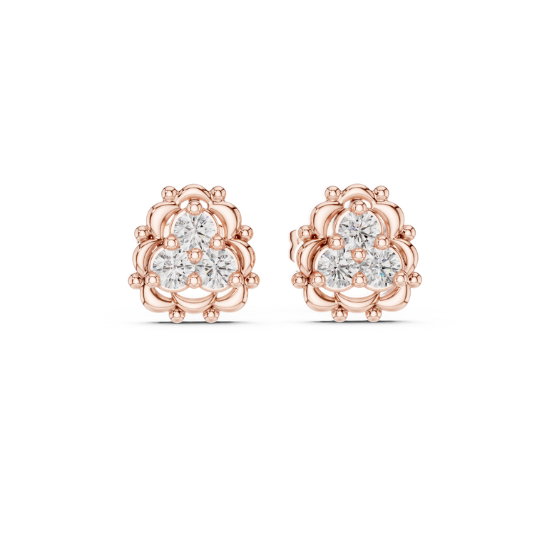 Vintage Floral Round Beaded Halo Cluster Stud Earrings - view 2