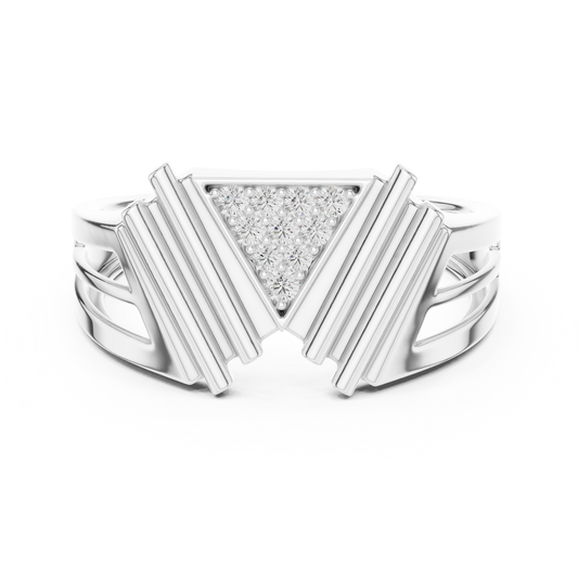 Round Cut Men's Pyramid Shield Crest Wedding Ring - view 3