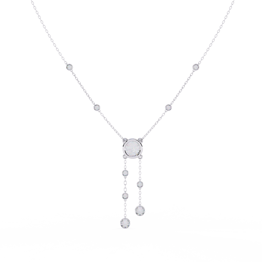 Round Lariat Necklace with Bezel Station Drops - view 4