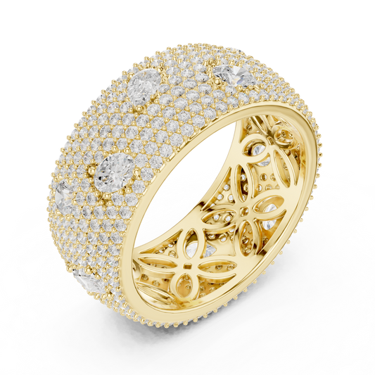 Round Pave Moissanite Wide Statement Band with Emerald Accents - view 4